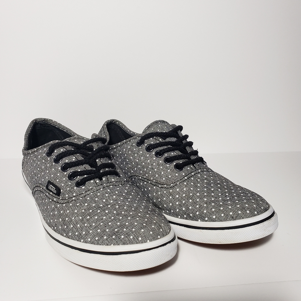 Vans Slim Skate Shoes Gray White Polka Dots Canvas Sneakers Men's 6 Women's 7.5.